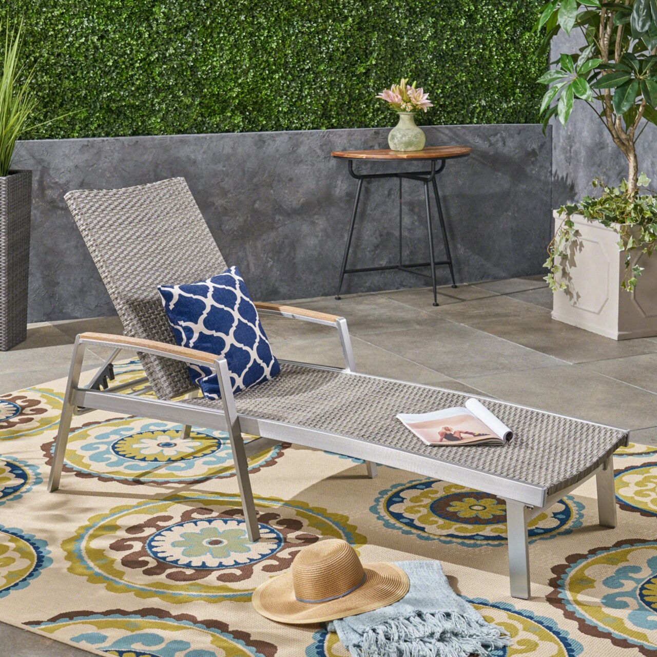 GDFStudio Joy Outdoor Wicker and Aluminum Chaise Lounge Gray Finish